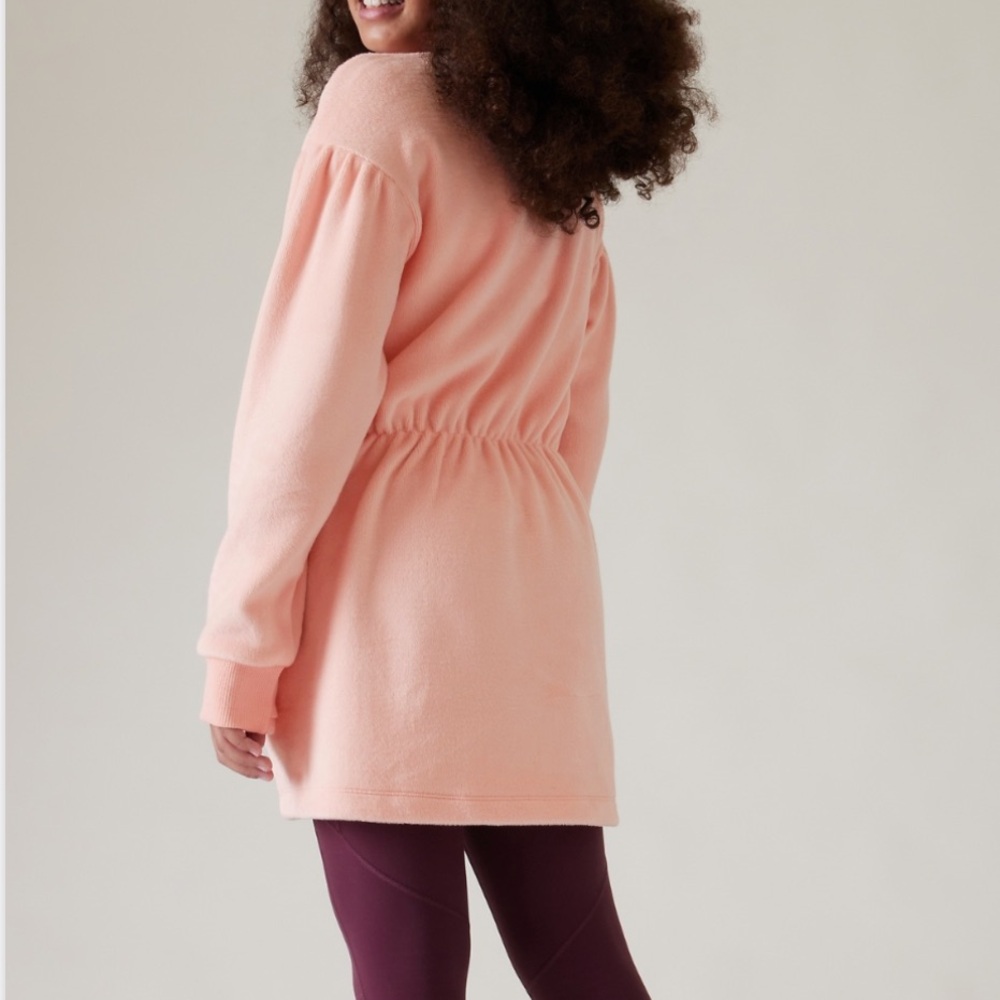 Athleta Girl Cozy Karma Pink Fleece Dress NWT XS 6 Soft Cozy Long Sleeve NEW